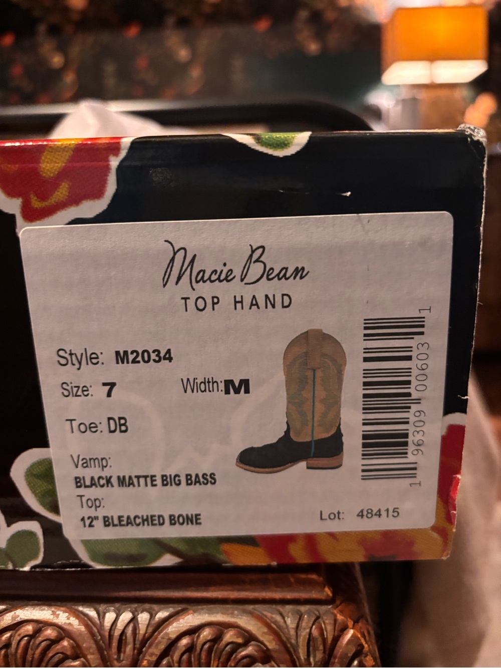 Macie Bean Two-Tone Western Boots — Black & Tan Exotic Amazonian Big Bass - Picture 15 of 15
